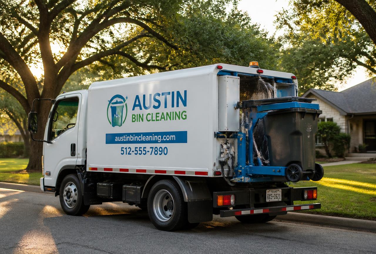Kamili and Karol Cleaning service van parked on a shaded Austin street